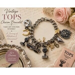 Vintage TOPS Charm Bracelet Silver Gold Tone Rose Butterfly Horseshoe Crown Star